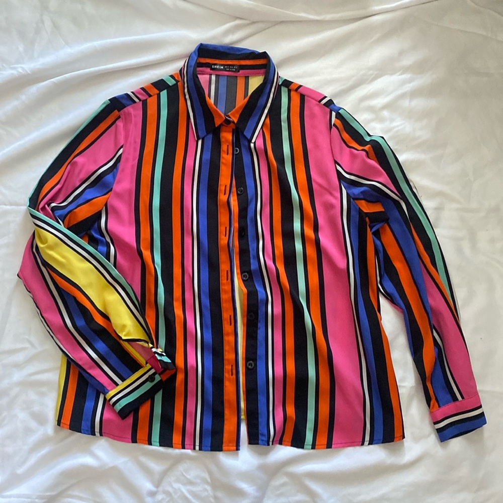 SHEIN long sleeve, button up, striped blouse
